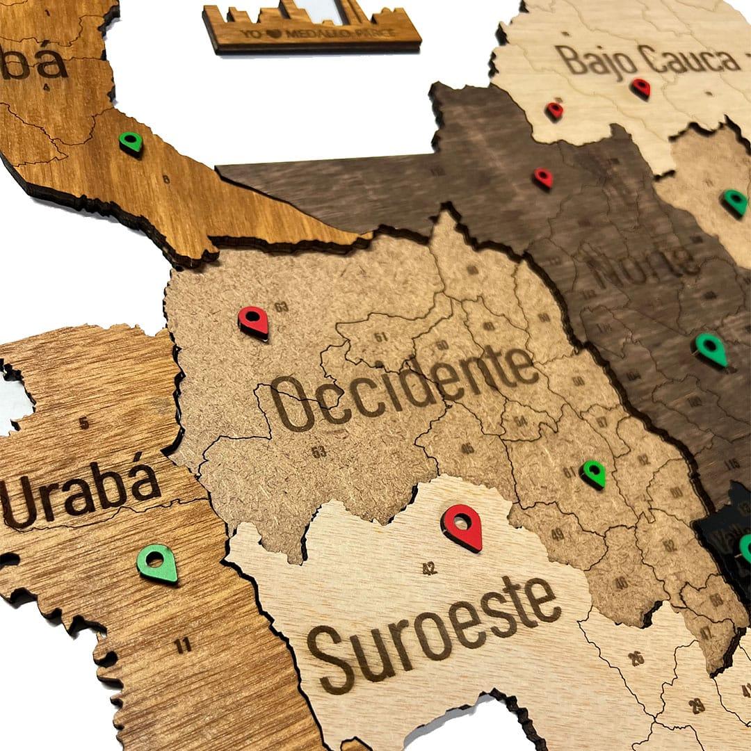 MADEMAP Antioquia Premium - Mapa de Madera para Instalar en Pared en 3D Multicolor - Ingenio Destreza Mental