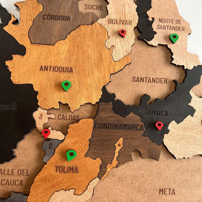 MADEMAP Colombia Premium - Mapa de Madera para Instalar en Pared en 3D Multicolor - Ingenio Destreza Mental