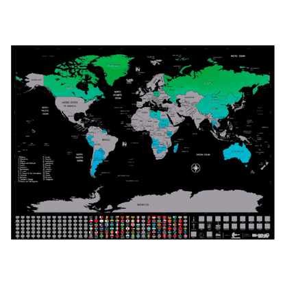 Mapamundi para Raspar Premium - Banderas y Maravillas del Mundo - Ingenio Destreza Mental