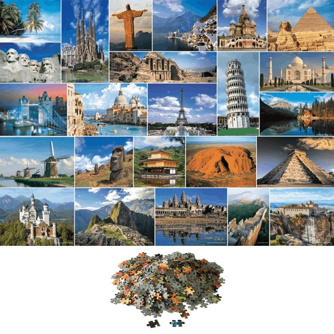 Rompecabezas 1000 piezas Collage Maravillas del Mundo (100-220) - Ingenio Destreza Mental