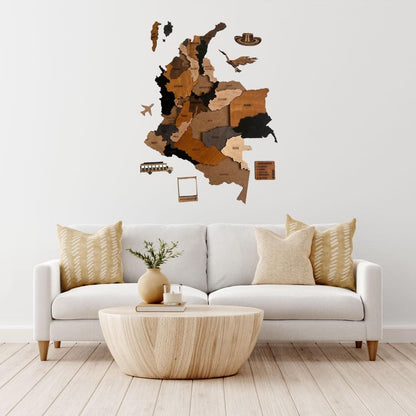 MADEMAP Colombia Premium - Mapa de Madera para Instalar en Pared en 3D Multicolor - Ingenio Destreza Mental