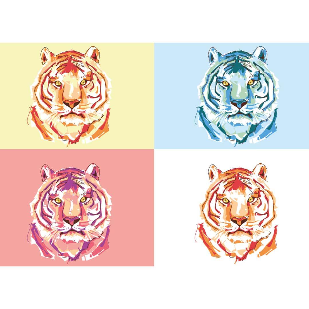 Arte 5D Diamante 60x40cm - Pop Art Tigres - Ingenio Destreza Mental